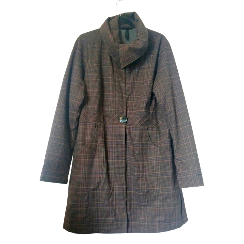 Patagonia Long Polartec Fleece Lined Wrap Neck Plaid Car Coat L